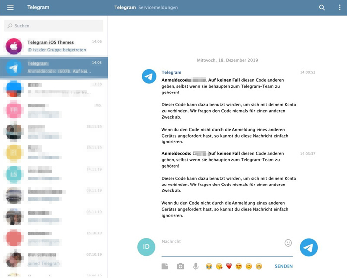 Verknüpfung Telegram Account mit Web-Browser abgeschlossen