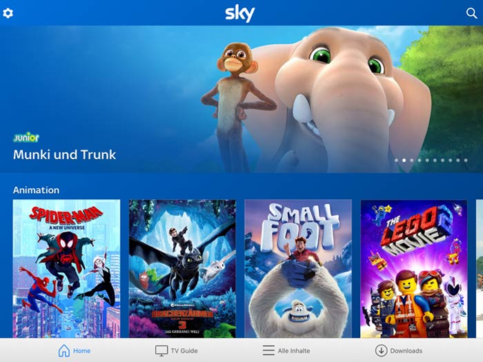 Sky Go Übersichtsseite - Inhalte könen im TV geschaut oder gestreamt werden