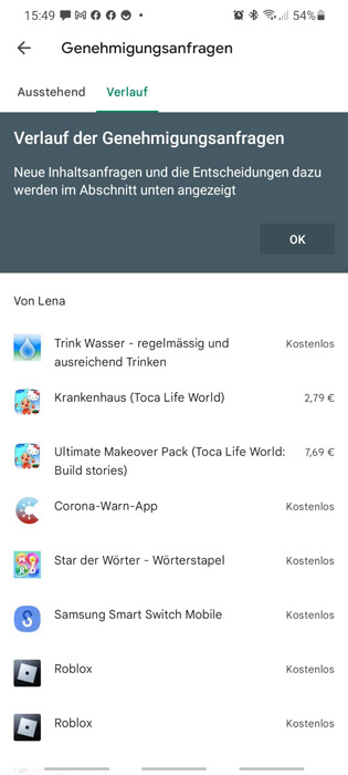 Apps genehmigen in Family Link