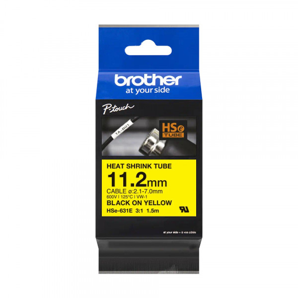 Brother HSe-631E Schrumpfschlauch schwarz auf gelb (11,2 mm)