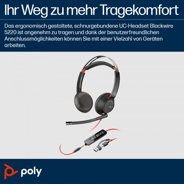 Poly Headset Blackwire C5220 Stereo USB-C/A & 3,5 mm