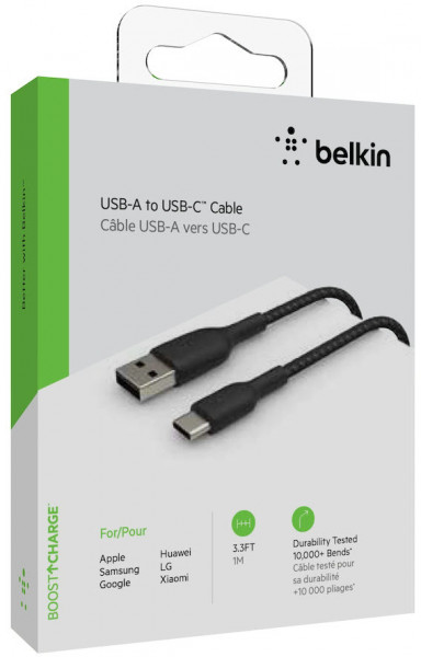 Belkin USB-C/USB-A Kabel ummantelt, 1m, schwarz