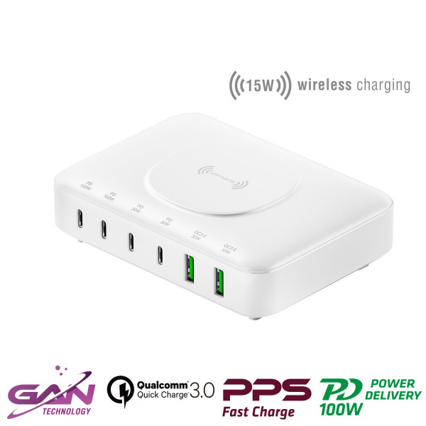 4smarts 7in1 GaN Ladestation 100W Wireless Charger, weiß