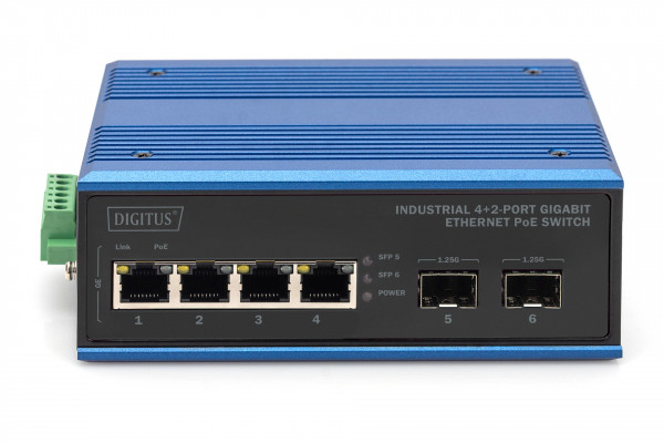 DIGITUS Industrial 4+2-Port Gigabit Ethernet PoE Switch