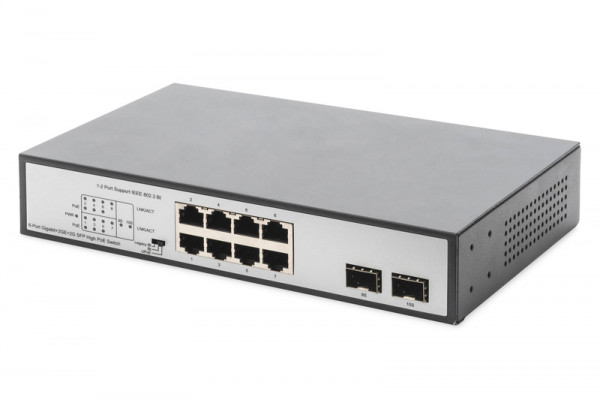 DIGITUS 8-Port Gigabit Switch 8xRJ45 + 2G SFP 180W