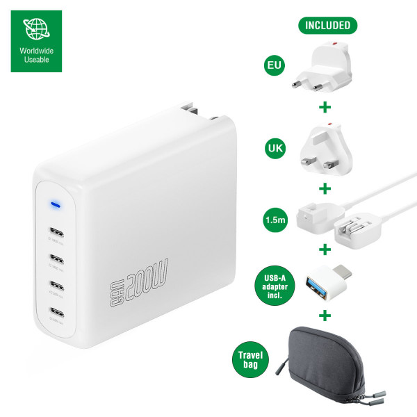 4smarts Ladegerät GaN Flex Pro 200W 4 USB-C, Travel
