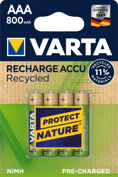 VARTA Recharge Akku Recycled AAA Micro 4er 800mAh