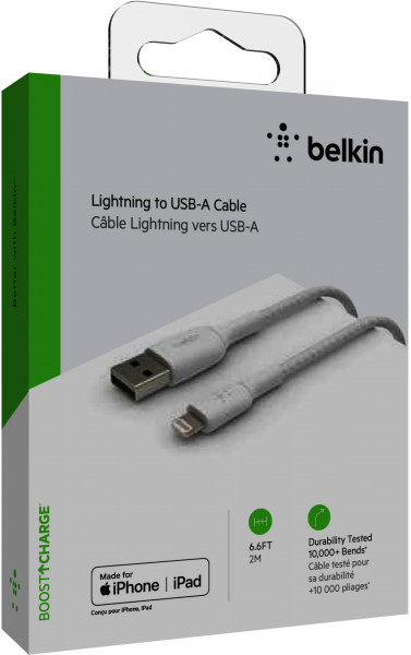 Belkin Lightning Lade/Sync Kabel ummantelt mfi 2m weiß