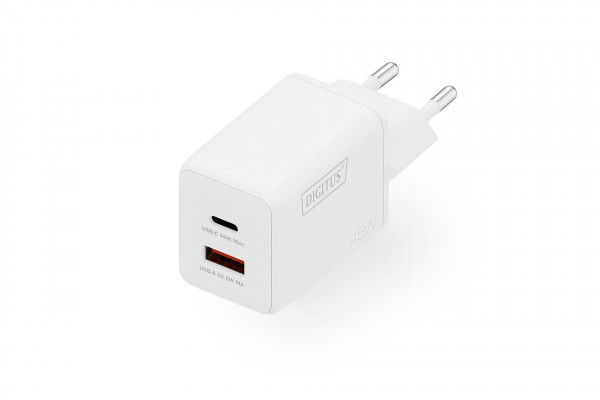 DIGITUS USB GaN Charger 45W, 1x USB-C, 1x USB-A