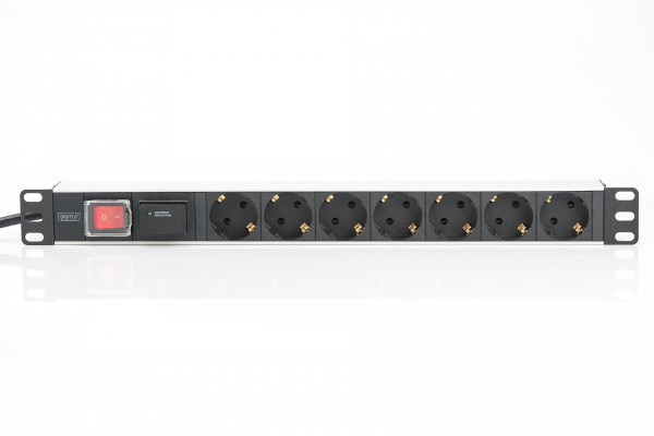 DIGITUS 1HE Alu PDU 16A Plug, 7-fach, Schalter, Überspannungs.