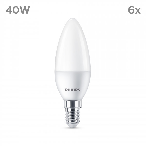 Philips LED classic Lampe 40W E14 Kerze Warmw 470lm matt 6er P