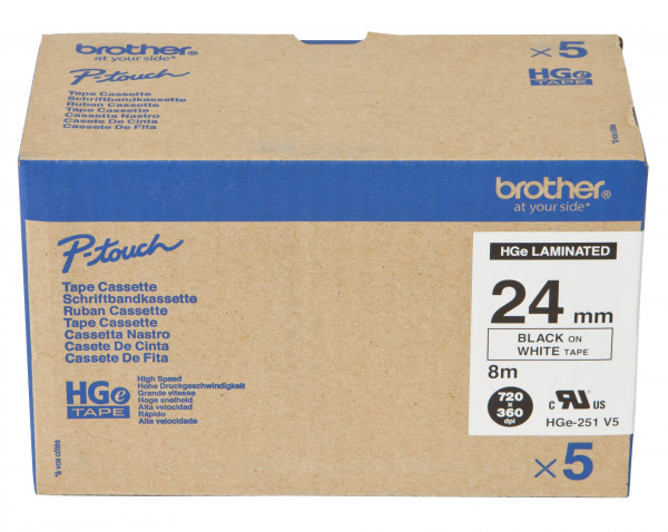 Schriftband HGe-251V5 (5 Stk) Schwarz auf Weiß 24mm x 8m