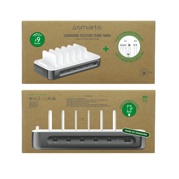 4smarts Ladestation Team 100W 5C/1A inkl. 6 Kabel, spacegrau