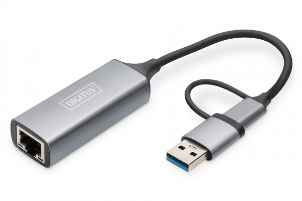 Digitus USB-C™ Gigabit Ethernet Adapter 2.5G, USB-C™ + USB A