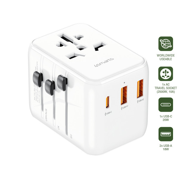 4smarts Ladegerät Weltreiseadapter Nomad 20W, weiß