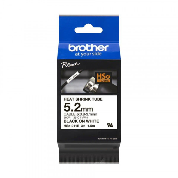 Brother HSe-211E Schrumpfschlauch schwarz auf weiß (5,2 mm)