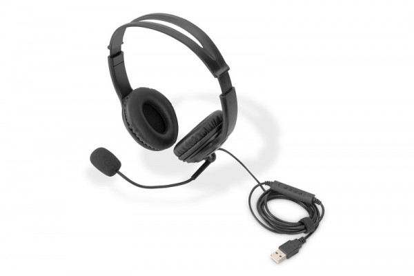 DIGITUS Stereo Office Kopfhörer, On Ear, Noise reduction Kabel