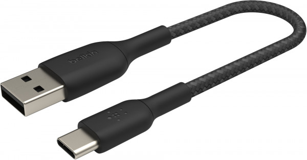 Belkin USB-C/USB-A Kabel ummantelt, 15cm, schwarz