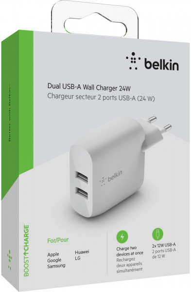 Belkin Dual USB-A Ladegerät, 24W, weiß