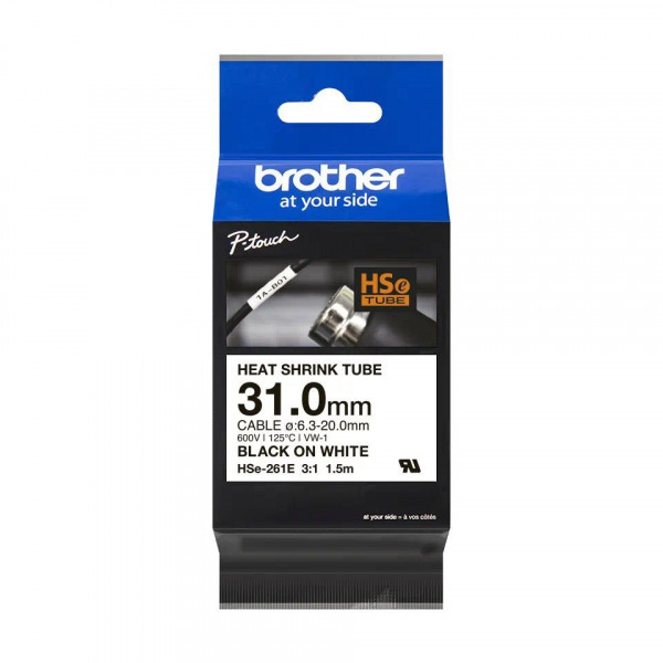 Brother HSe-261E Schrumpfschlauch schwarz auf weiß (31 mm)