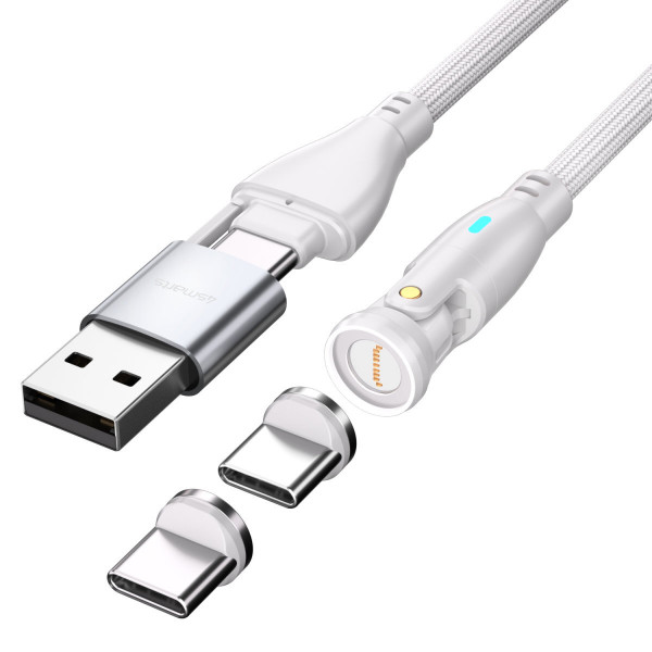 4smarts USB-C/A 540° Magnetkabel GravityCord 100W 1,8m weiß