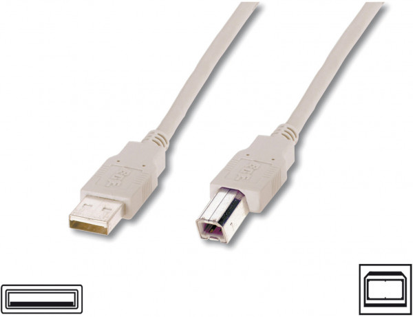 ASSMANN USB 2.0 Kabel Typ A-B 5.0m USB 2.0 konform beige