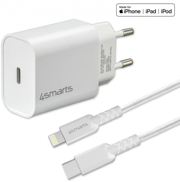 4smarts Schnelllade-Set 20W mit 1,5m Lightning Kabel f. iPhone