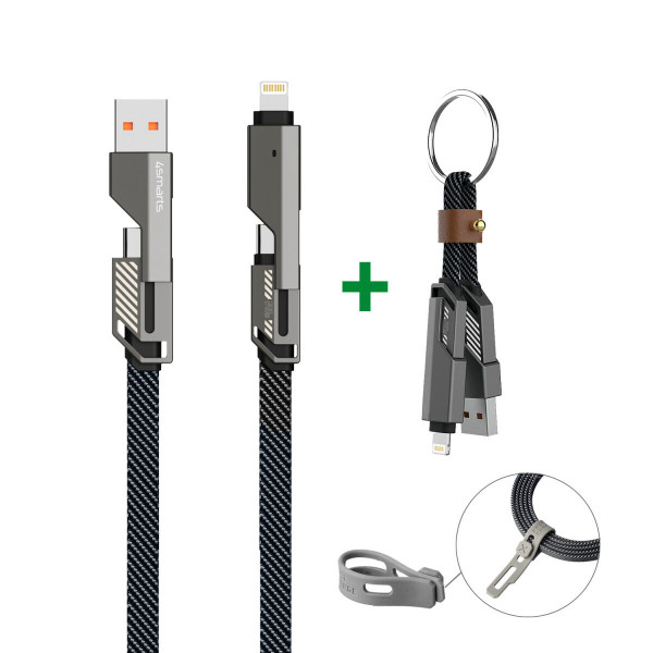 4smarts USB-C Kabel ComboCord Flat 240W, 1,5m + Keyring Kabel