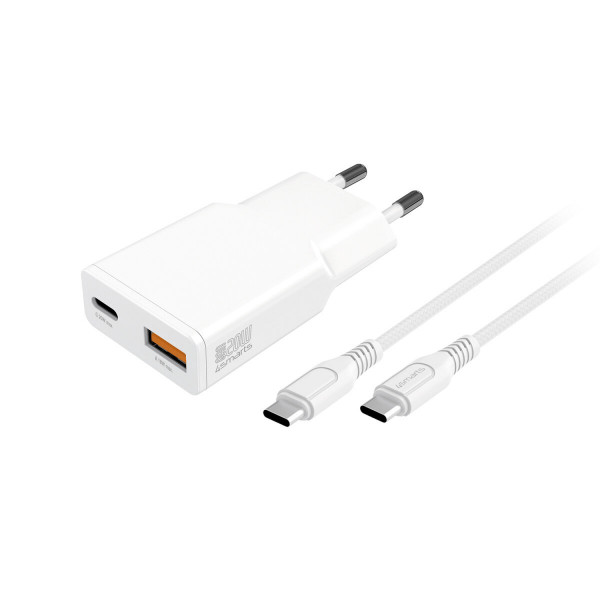 4smarts Ladegerät PDPlug Duos Slim 20W GaN USB-C/A+USB-C Kabel