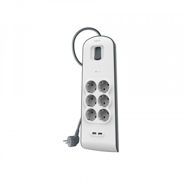 Belkin Steckdosenleiste Überspannungsschutz, 6-Fach, USB, 2 m