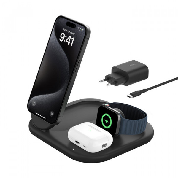 Belkin Wireless BOOST CHARGE Qi2 3-in-1 Ladest. 15W schwarz