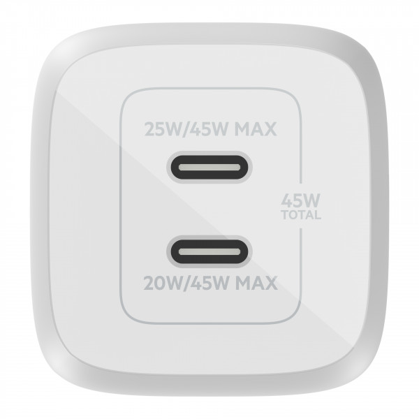 Belkin 45W Dual USB-C GaN Ladegerät Power Deliver, PPS, white