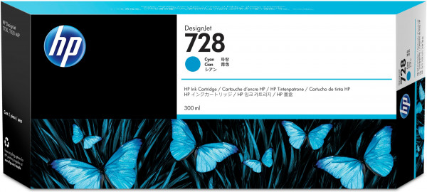 HP 728 Cyan DesignJet Druckerpatrone, 300 ml