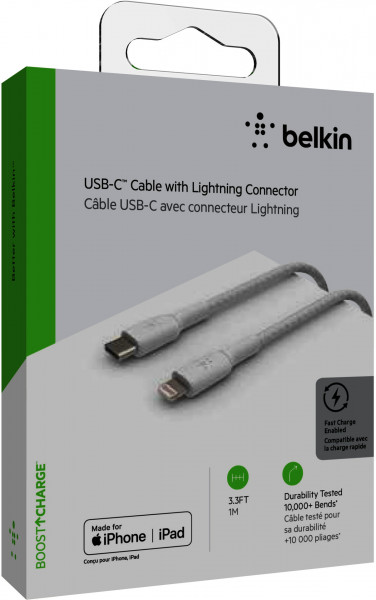 Belkin Lightning/USB-C Kabel ummantelt mfi 1m weiß