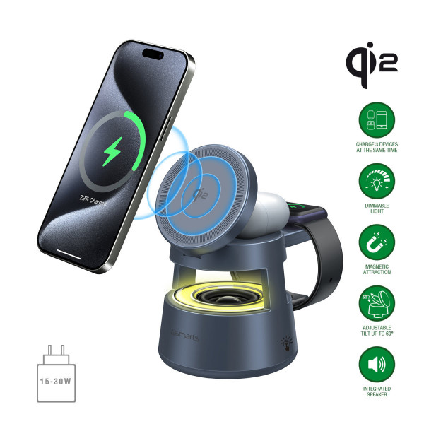 4smarts Qi2 Ladestation Aura Sound spacegrau