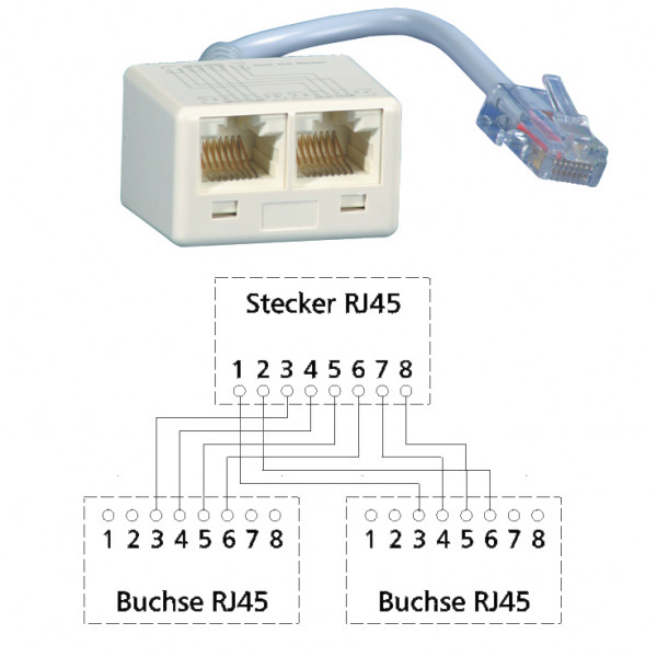 Adapter UAE - RJ45-Stecker auf 2xRJ45-Buchse 8(4)