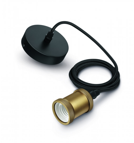 Philips Vintage Schnurpendel E27 Fass. Gold/Baldachin Schwarz