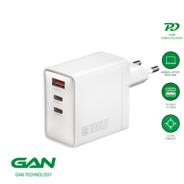 4smarts Netzladegerät GaN Pocket 100W 2C+1A, weiss