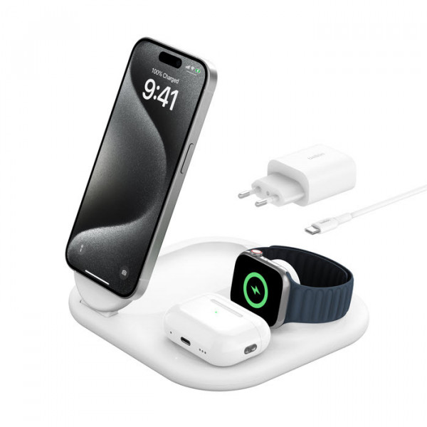 Belkin Wireless BOOST CHARGE Qi2 3-in-1 Ladest. 15W weiß