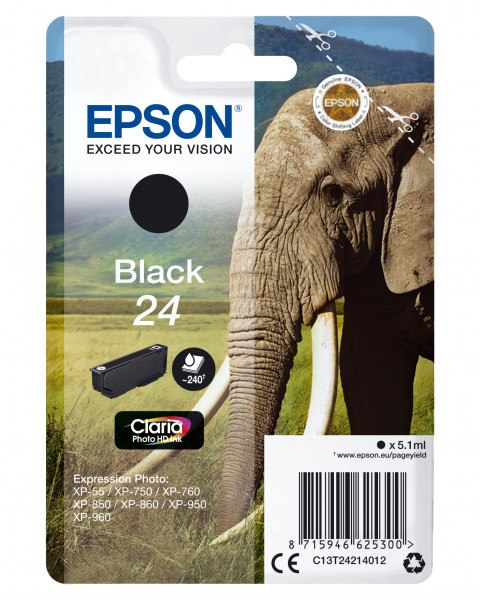 Epson Tintenpatrone 24 T2421 Schwarz (5,1 ml)