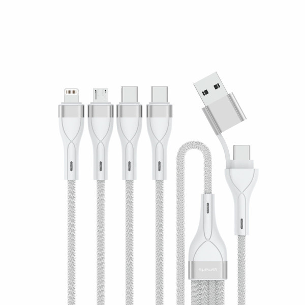 4smarts USB-C/A Multi-Ladekabel 4in2 1,2m, weiß