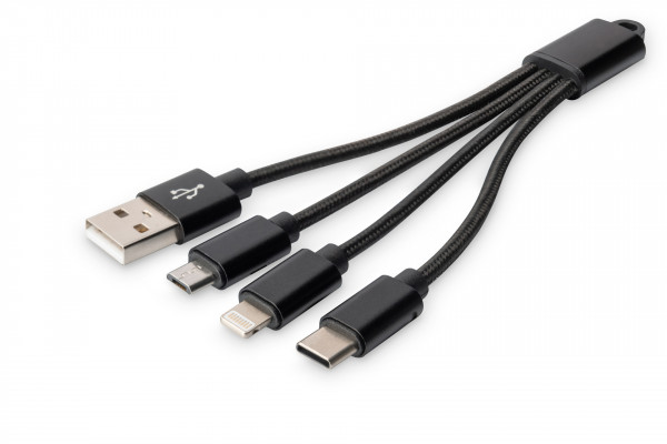 DIGITUS USB Kabel USB A- Lightning+micro B+Type-C M/M/M/M 15cm