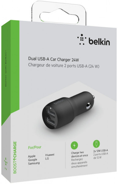 Belkin Dual USB-A Kfz-Ladegerät, 24W, schwarz