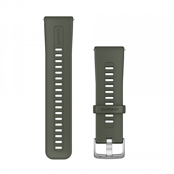 Garmin Ersatz-Armband 24 mm Silikon Moosgrün mit Edelst Silber