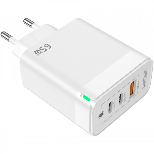 PEDEA Schnellladegerät „Triple“ 65W GaN USB-C (PD) USB-A, weiß