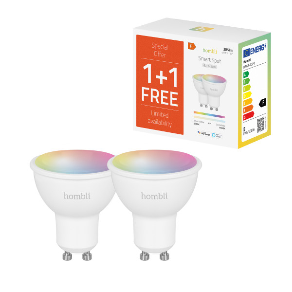 Hombli smarte Glühbirne, 5W, GU10, RGB, CCT, 1+1 Promo Pack