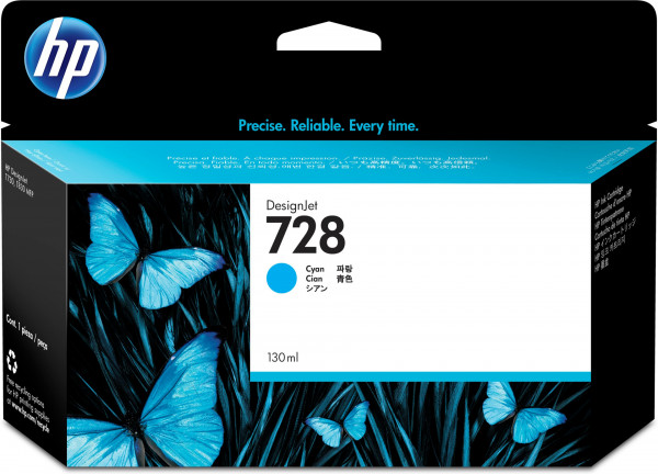 HP 728 Cyan DesignJet Druckerpatrone, 130 ml