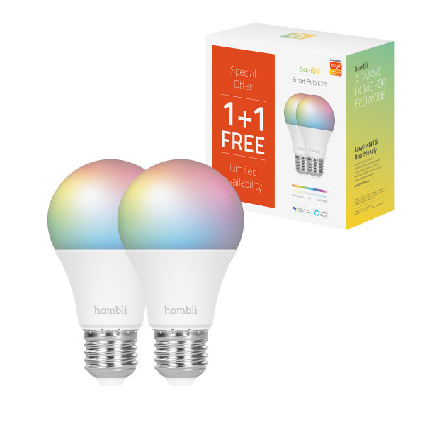 Hombli smarte Glühbirne, 9W, E27, RGB, CCT, 1+1 Promo Pack