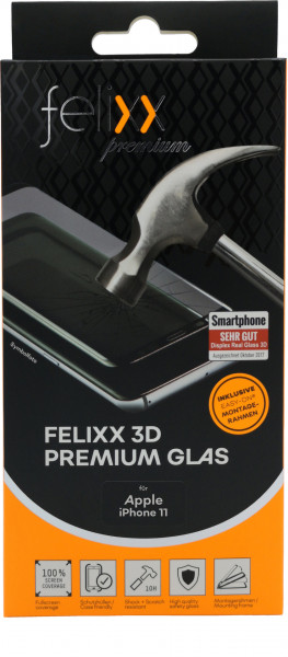 felixx 3D Premium-Glas Full Cover für iPhone XI R Black