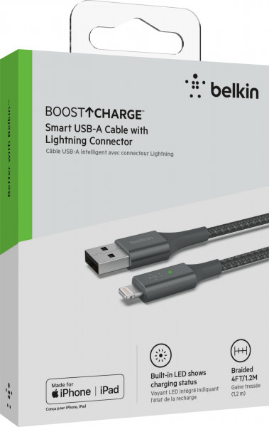 Belkin Smart LED USB-A auf Lightning Kabel, 1,2m, grau